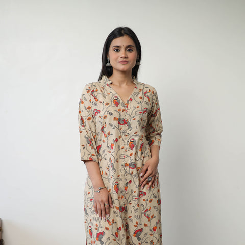 Beige - Printed Cotton Straight Kalamkari Kurta 07