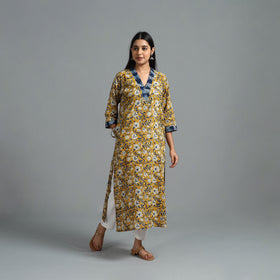 Buy Yellow Block Printed Cotton Straight Bagru Kurta