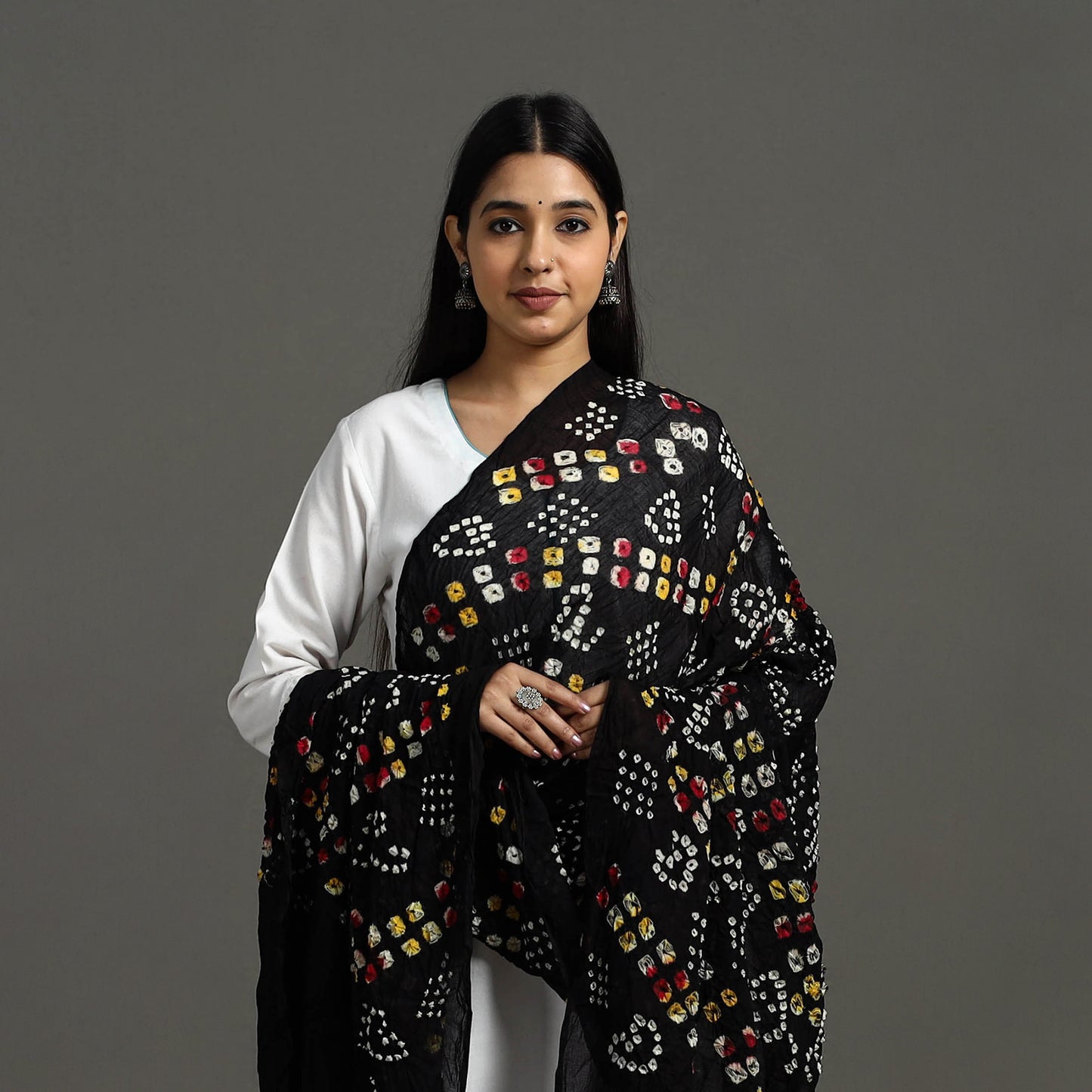 Black - Kutch Tie & Dye Cotton Bandhani Dupatta 10