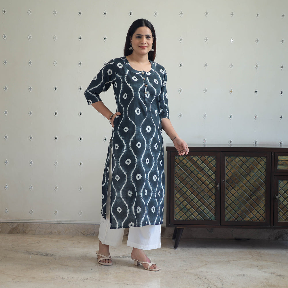 Black - Tie & Dye Cotton Straight Shibori Kurta 04