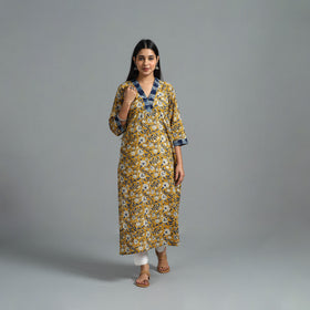 Buy Yellow Block Printed Cotton Straight Bagru Kurta