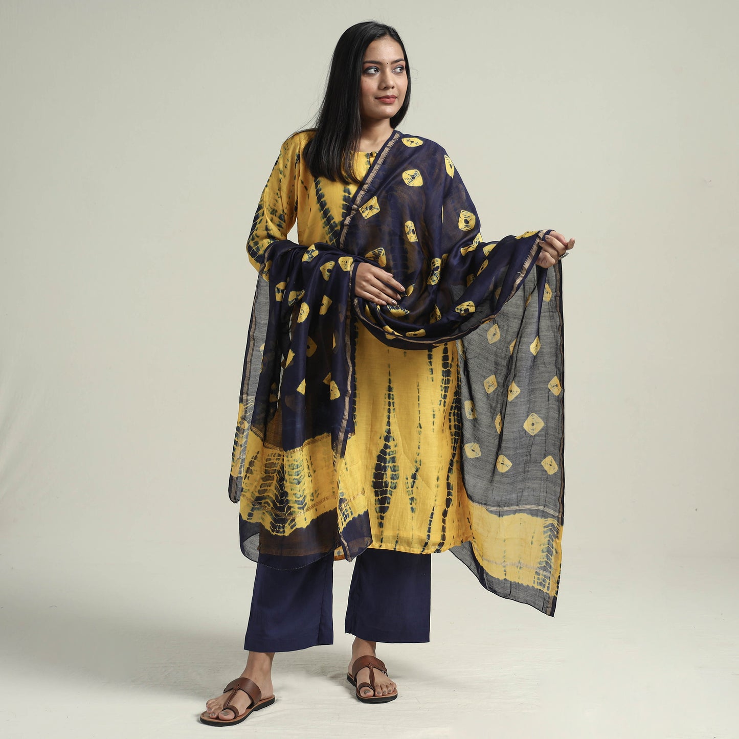 Shibori Tye-Dye Kurta with Palazzo & Dupatta Set
