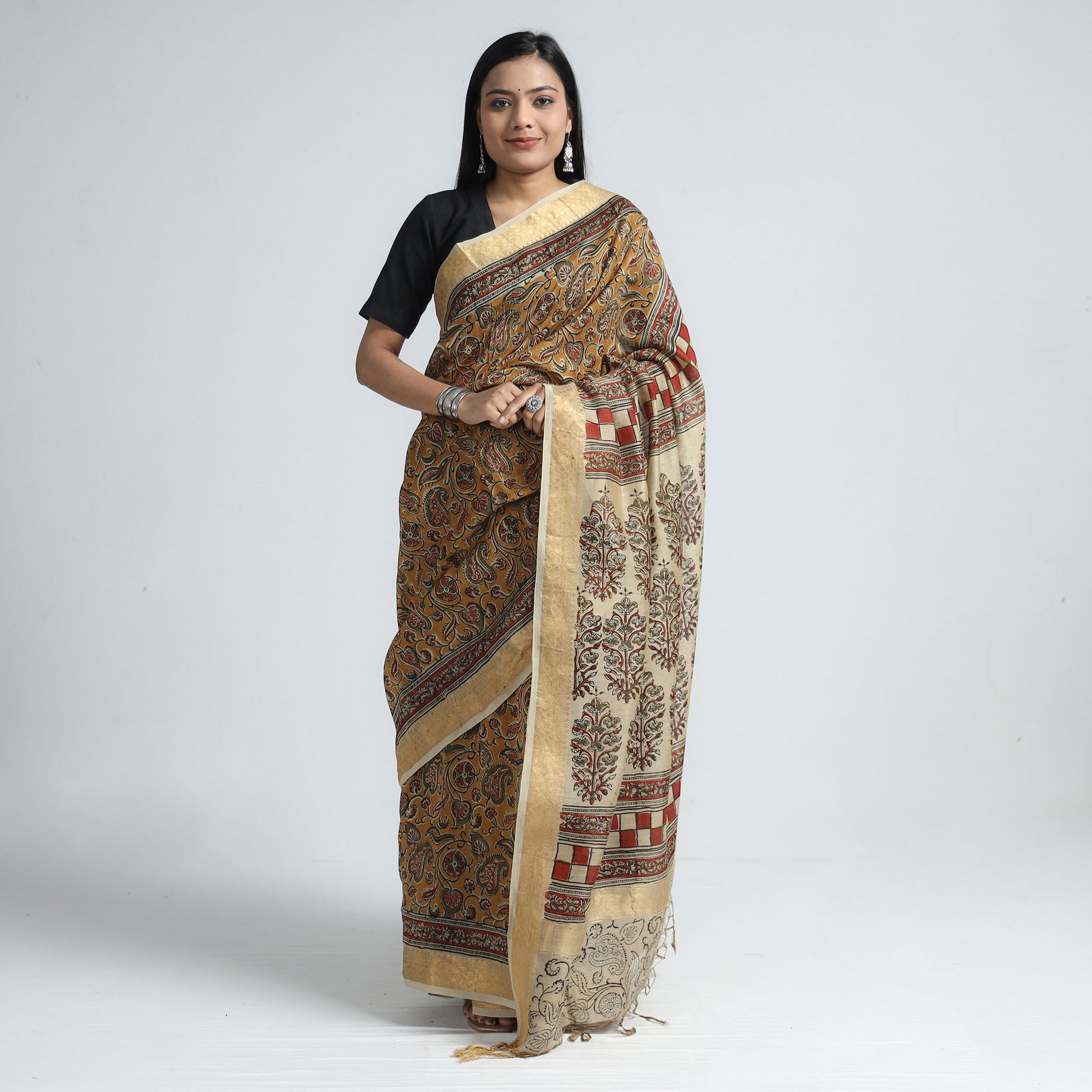 kalamkari block printed saree