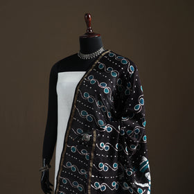Black - hand batik print handloom chanderi silk dupatta 10