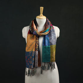 Pure Silk Reversible Patchwork Stole with Tassels 04