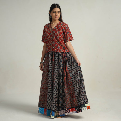 Multicolor - Kutch Block Printed 24 Kali Cotton Long Skirt 35