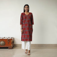 Red - Block Printed Cotton Straight Ajrakh Kurta 28