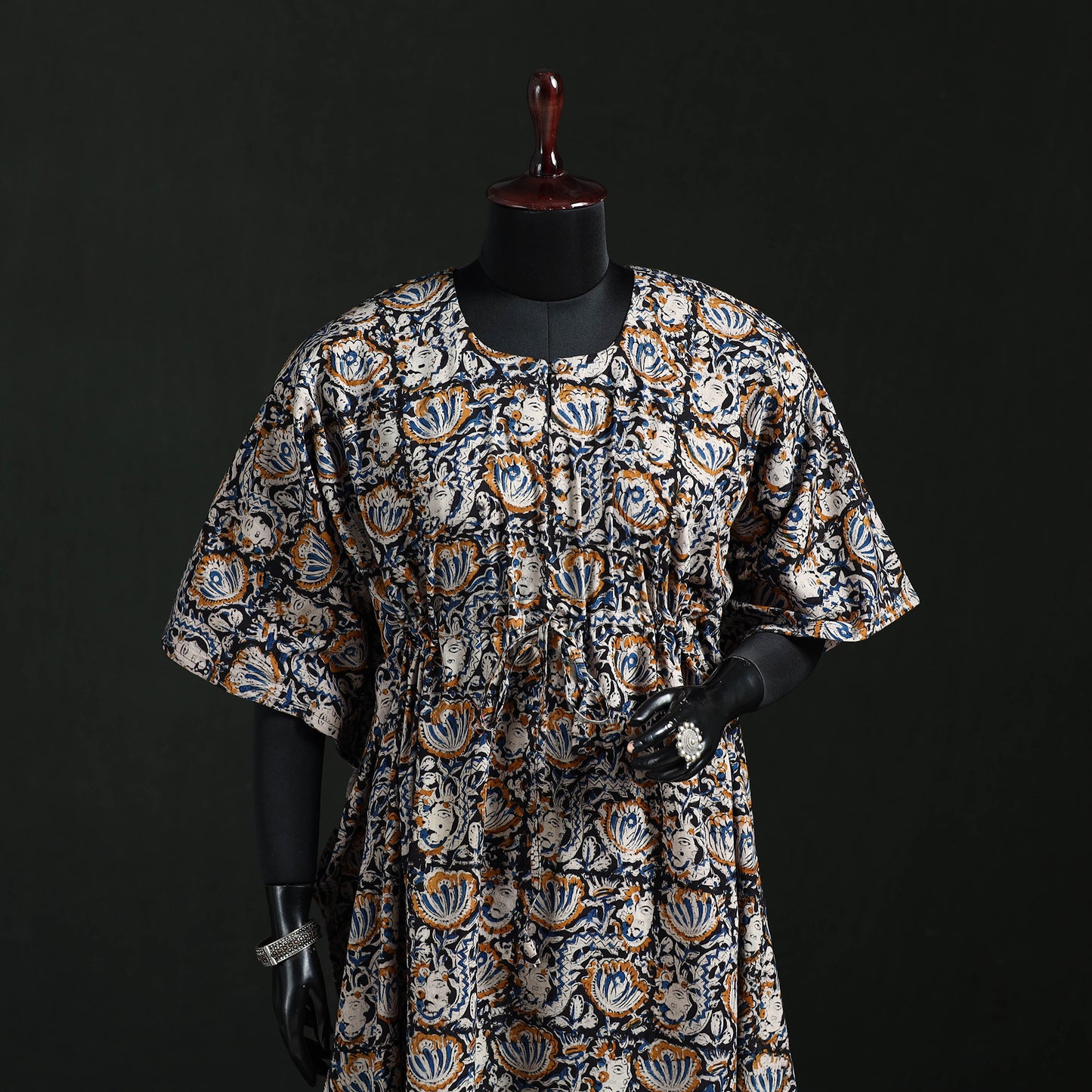 Multicolor - Kalamkari Hand Block Print Natural Dyed Cotton Kaftan (Long) 03
