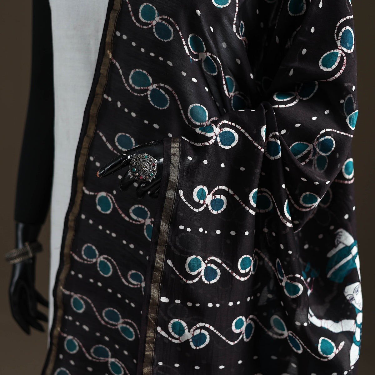 Black - hand batik print handloom chanderi silk dupatta 10