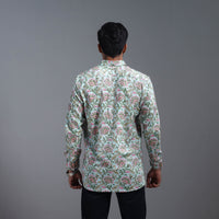 Green - Sanganeri Block Printed Cotton Men Full Sleeve Shirt 03