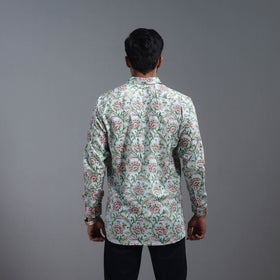Buy Green Sanganeri Block Print Cotton Men Full Sleeve Shirt