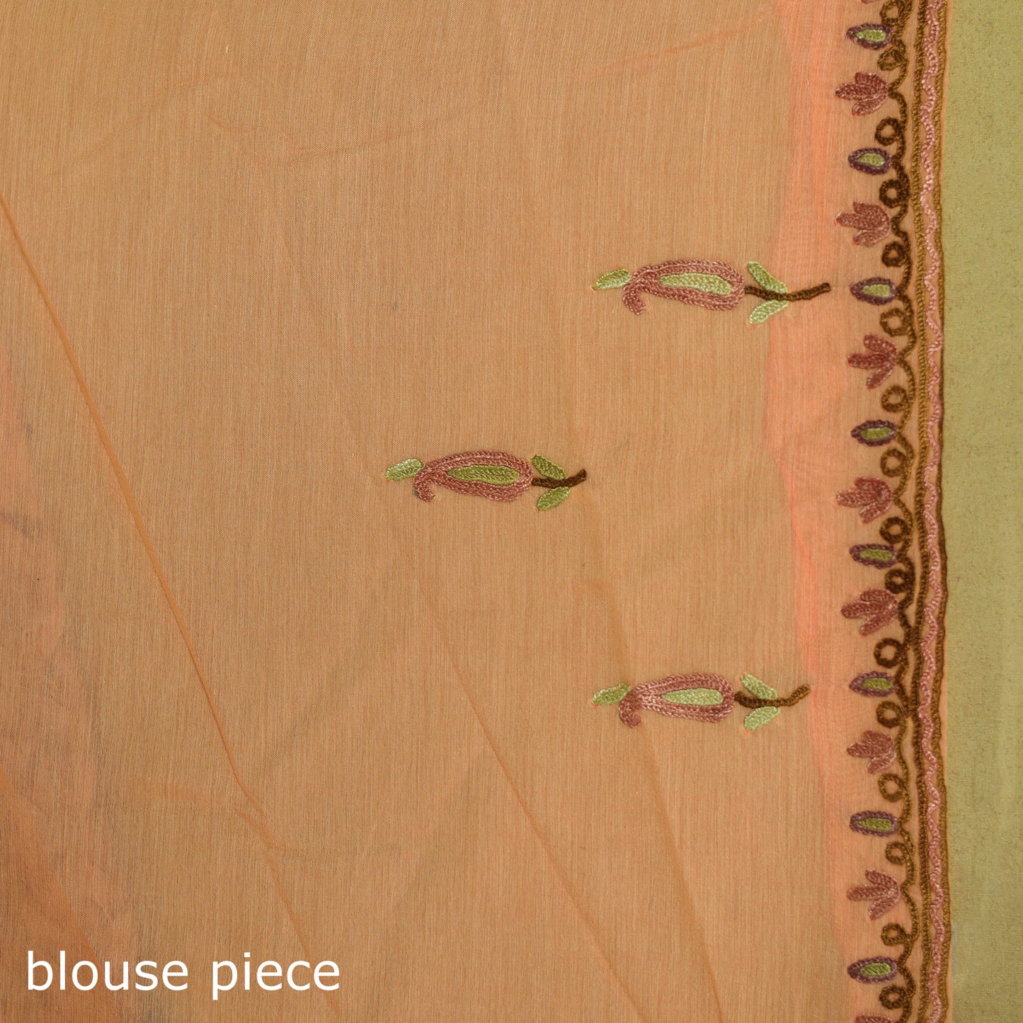 Peach - hand embroidery pure chanderi silk printed kashida
