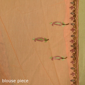 Peach - hand embroidery pure chanderi silk printed kashida