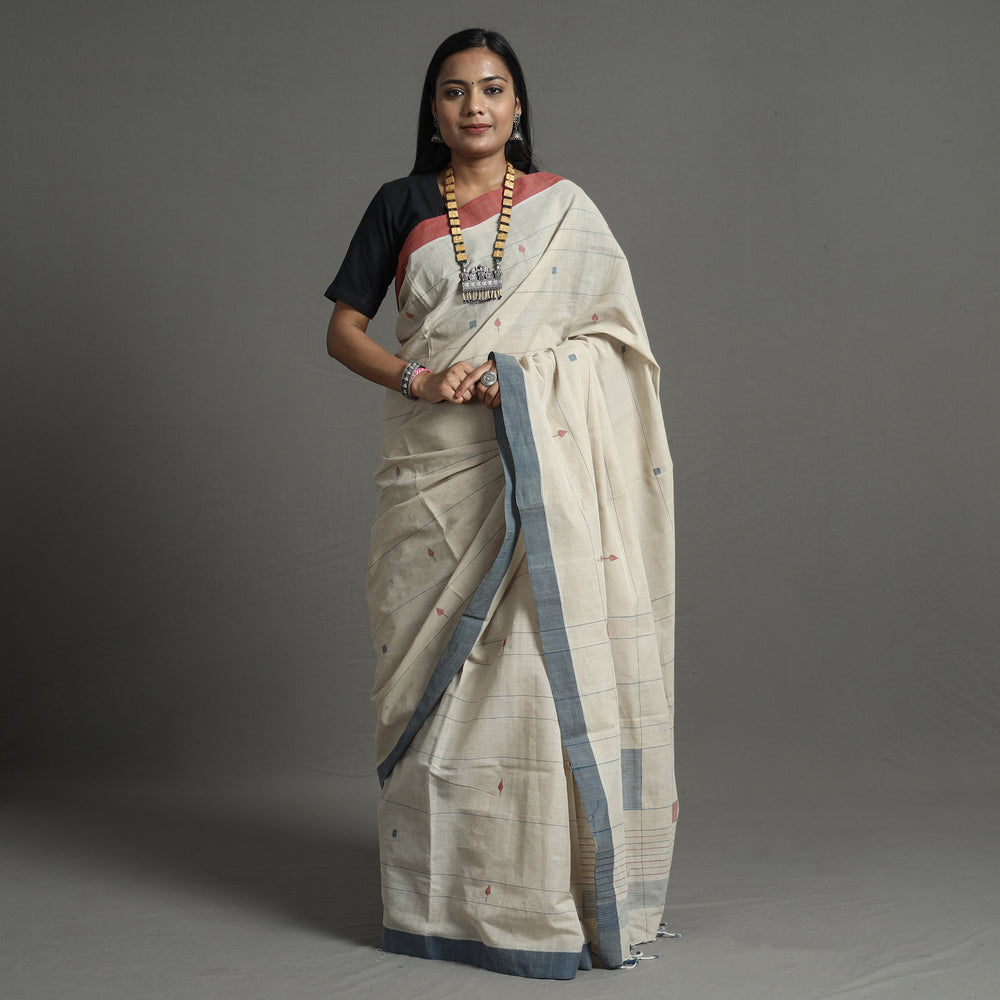 White - Srikakulam Jamdani Handspun Handloom Cotton Saree 29