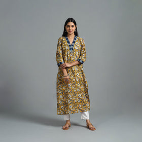 Buy Yellow Block Printed Cotton Straight Bagru Kurta