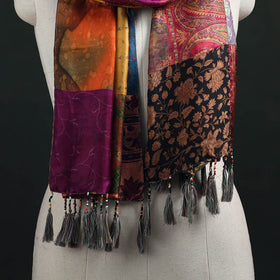 Pure Silk Reversible Patchwork Stole with Tassels 05