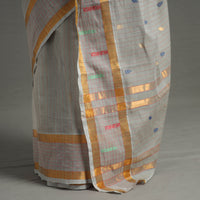 Grey - Traditional Venkatagiri Handloom Cotton Stripe Saree with Thread & Zari Buti 36