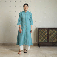 Green - Jacquard Cotton A-Line Kurta 19