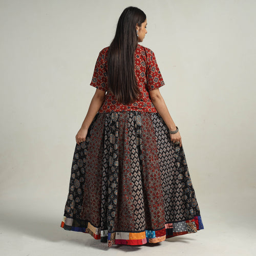 Multicolor - Kutch Block Printed 24 Kali Cotton Long Skirt 35