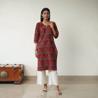 Red - Block Printed Cotton Straight Ajrakh Kurta 28