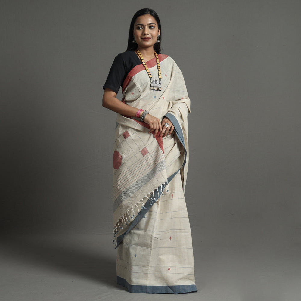 White - Srikakulam Jamdani Handspun Handloom Cotton Saree 29