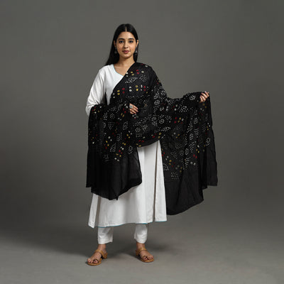 Black - Kutch Tie & Dye Cotton Bandhani Dupatta 11