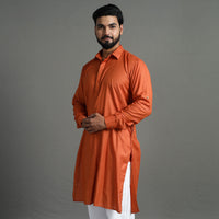 Burnt Orange - Linen Viscose Plain Men Long Pathani Kurta