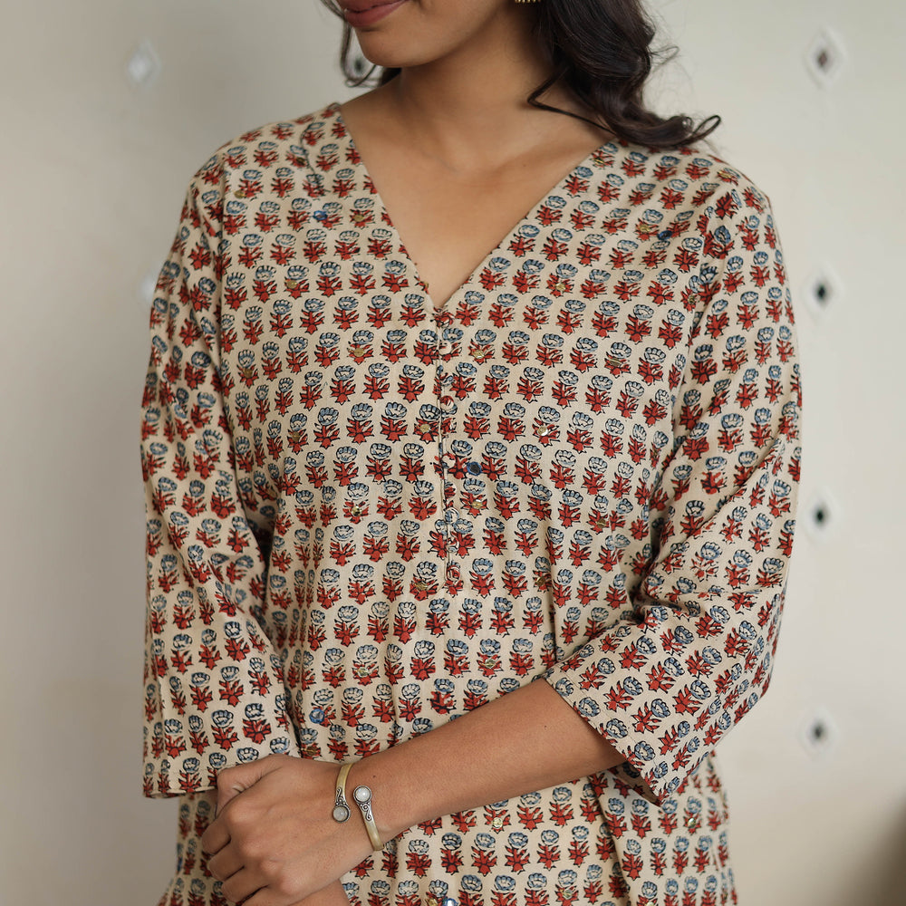 Multicolor - Sequins Work Cotton Straight Ajrakh Print Kurta 02