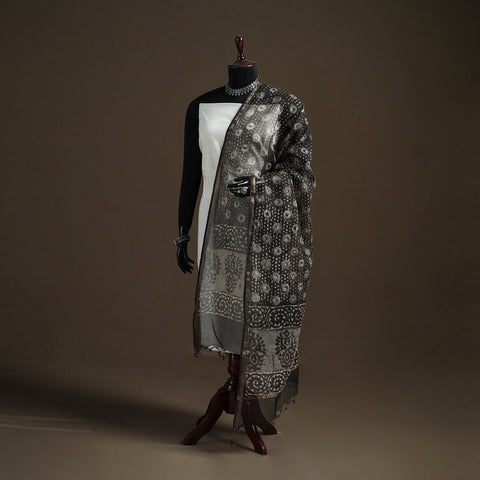 Brown - Pipad Hand Block Print Natural Dyed Kota Doria Cotton Dupatta 13