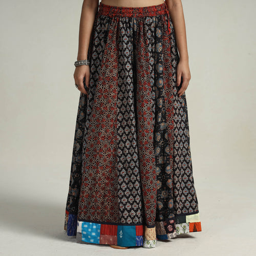 Multicolor - Kutch Block Printed 24 Kali Cotton Long Skirt 35