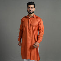 Burnt Orange - Linen Viscose Plain Men Long Pathani Kurta