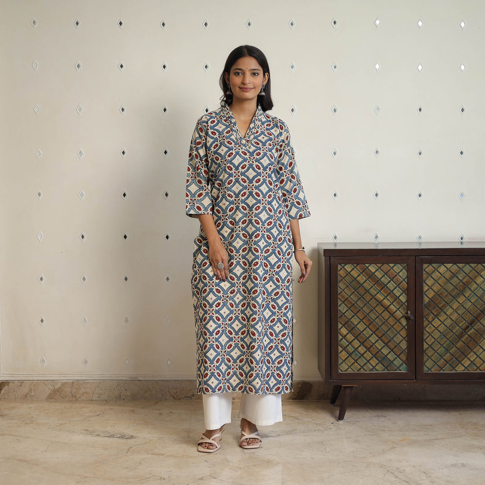 Multicolor - Sequins Work Cotton Straight Ajrakh Print Kurta 06