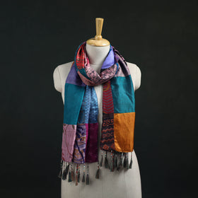 Pure Silk Reversible Patchwork Stole with Tassels 06