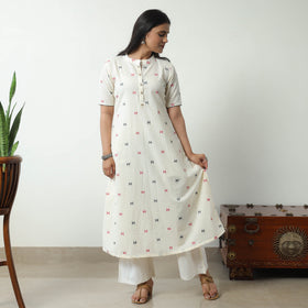 White - Jacquard Cotton A-Line Kurta 20
