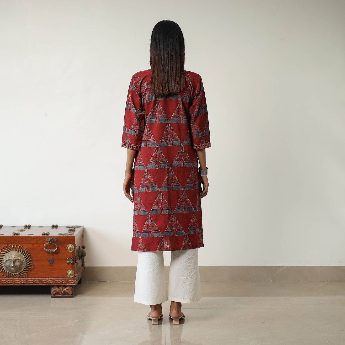 Red - Block Printed Cotton Straight Ajrakh Kurta 28