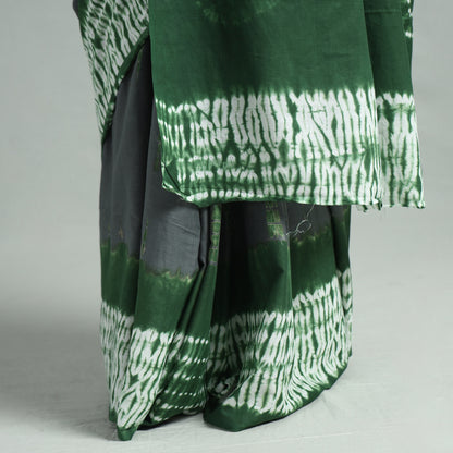 Green - Shibori Tie-Dye Cotton Saree with Blouse Piece 11
