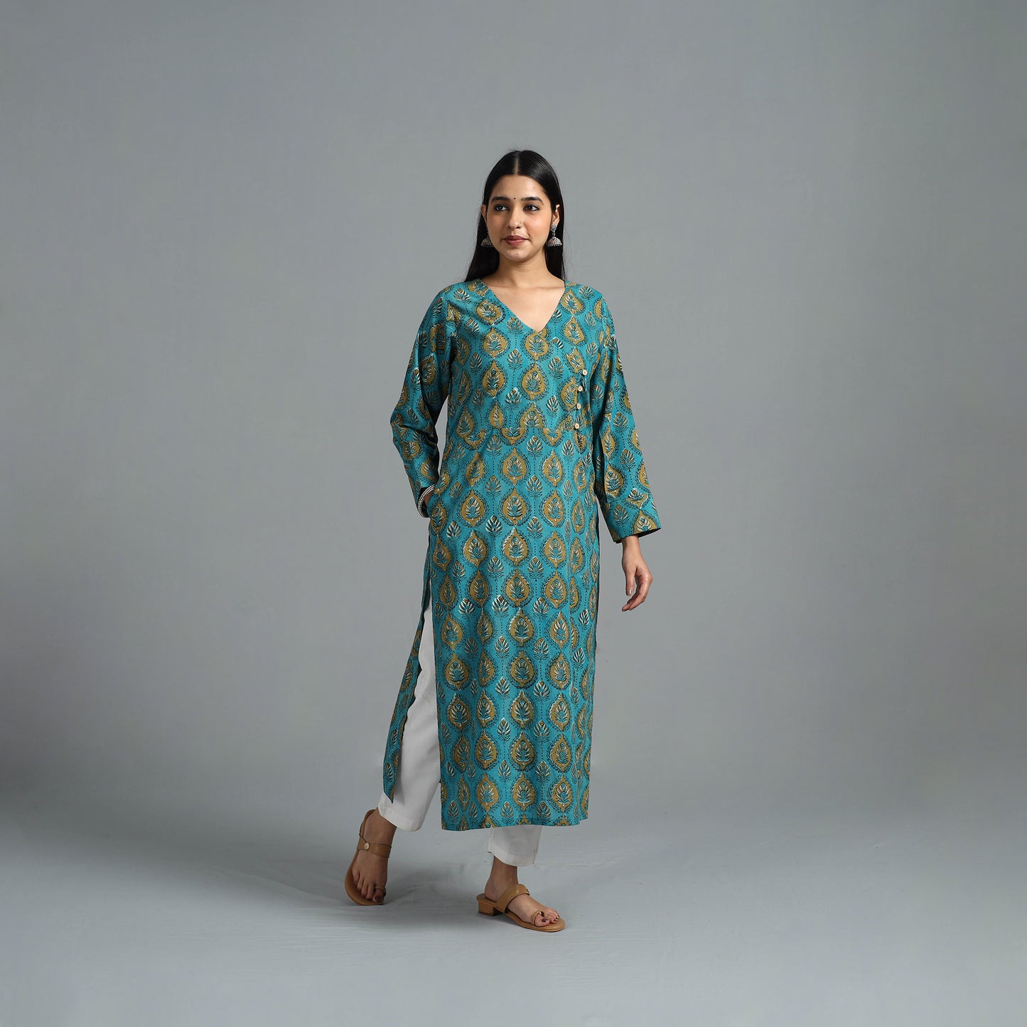 Block Printed Cotton Straight Bagru Kurta 06