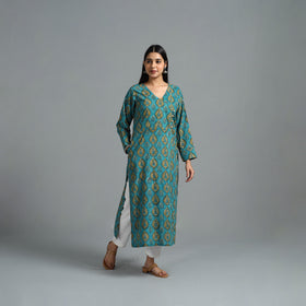 Blue - Block Printed Cotton Straight Bagru Kurta 06