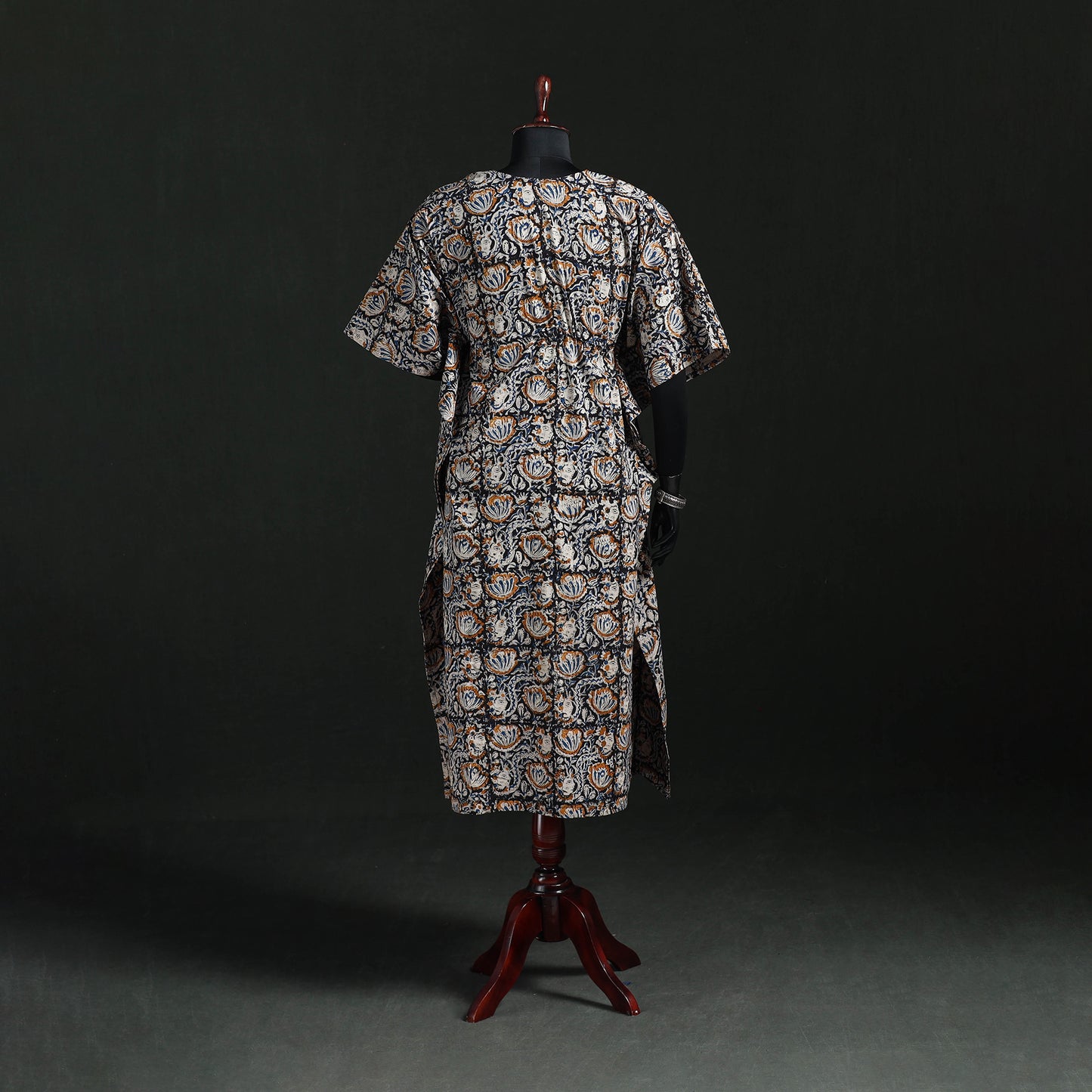 Multicolor - Kalamkari Hand Block Print Natural Dyed Cotton Kaftan (Long) 03
