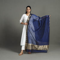 Blue - Handloom Silk Cotton Zari Work Maheshwari Dupatta 35