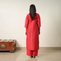 Red - Elegant Linen Silk Handloom Plain Kurta Set 03