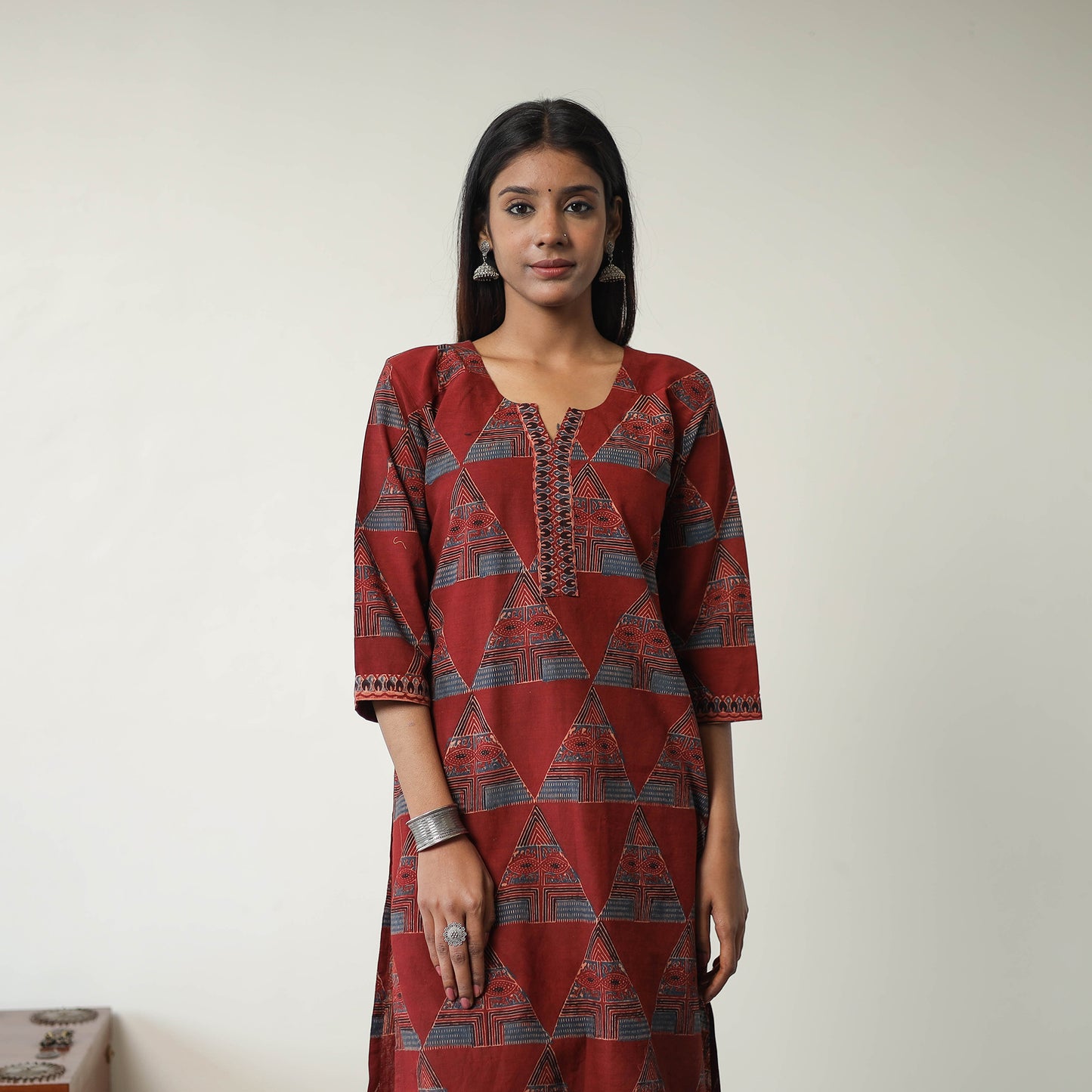 Red - Block Printed Cotton Straight Ajrakh Kurta 28