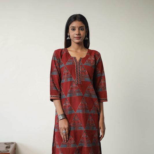 Block Printed Cotton Straight Ajrakh Kurta 28