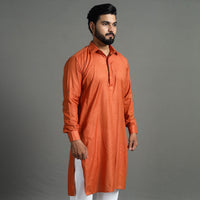 Burnt Orange - Linen Viscose Plain Men Long Pathani Kurta