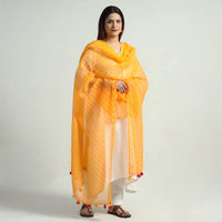 Orange - Leheriya Tie-Dye Mothra Kota Doria Cotton Dupatta with Tassels 10