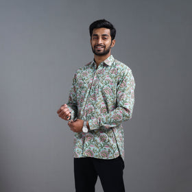 Buy Green Sanganeri Block Print Cotton Men Full Sleeve Shirt