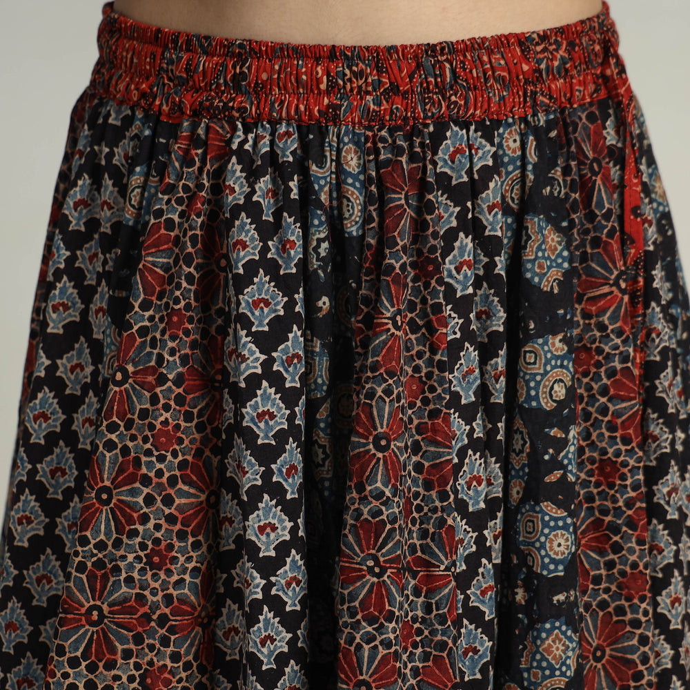 Multicolor - Kutch Block Printed 24 Kali Cotton Long Skirt 35