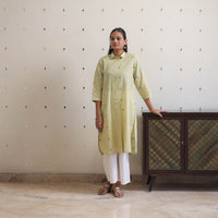 Light Yellow - Shirt Collar Handwoven Cotton Jamdani Kurta 26