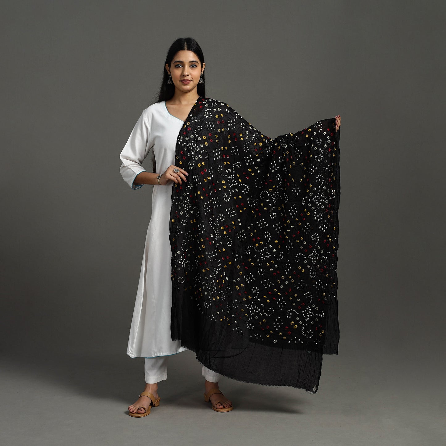 Black - Kutch Tie & Dye Cotton Bandhani Dupatta 12