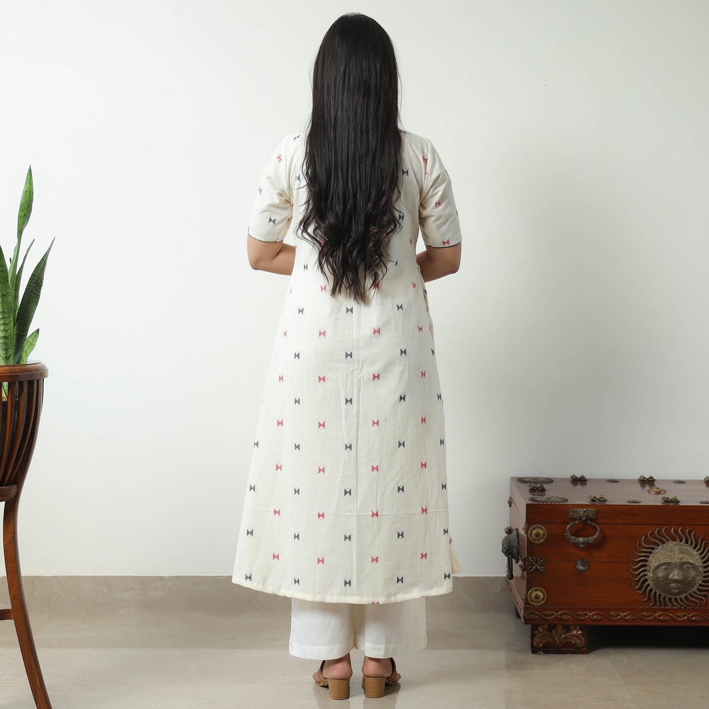 White - Jacquard Cotton A-Line Kurta 20
